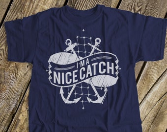 Funny fishing shirt | I'm a nice catch unisex crew neck DARK t-shirt | fun birthday or holiday gift shirt MFS-078D