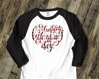 Valentine shirt | happy valentines day heart raglan shirt | gradient or plaid text heart unisex ADULT raglan shirt 22SNLV-084-RPlaid