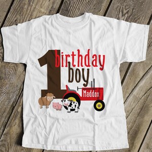 first 1st birthday boy farm old mcdonald theme tractor birthday party shirt perfectly adorable mbd-006
