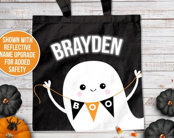 Halloween trick or treat bag | Toddler youth halloween treat bag | Daycare halloween tote bag | Ghost personalized tote bag | ROL-BAG-001
