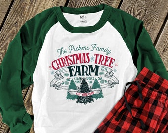 Christmas family shirts |  christmas jammie shirt | christmas tree farm family personalized family christmas shirts raglan shirt  SNLC2-002r
