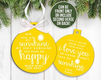 Christmas ornament you are my sunshine FRONT and/or BACK ornament you are sunshine my only sunshine personalized christmas ornament MRA-042