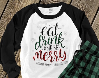 Family Christmas Shirts |  christmas pajama shirts | christmas annual family personalized family christmas shirts raglan shirt  22SNLC-086-R