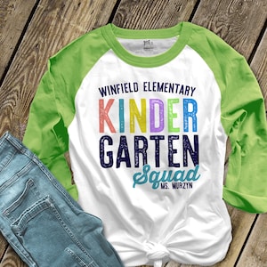 Squad team teacher shirt | kindergarten squad, first grade squad, any grade team raglan | teacher personalized unisex raglan 22MSCL-035-R