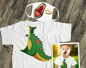 kids dinosaur mask and / or shirt combo funny kids dinosaur face mask boys youth size face mask and/or shirt combo MASK-SUB 017