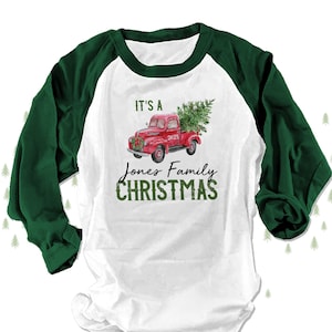 Christmas shirt | family christmas jammie shirt | vintage truck unisex adult raglan shirt | holiday raglan shirt  matching family christmas