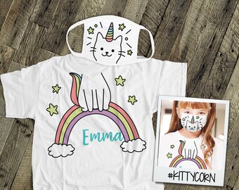 kids kittycorn mask and / or shirt combo funny girls pretty unicorn print face mask kittycorn face mask youth face mask and/or shirt combo