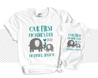 First Mother's Day shirts | elephant matching mom and baby shirt and bodysuit set | our first mothers day matching shirt set 22MD-023-Set