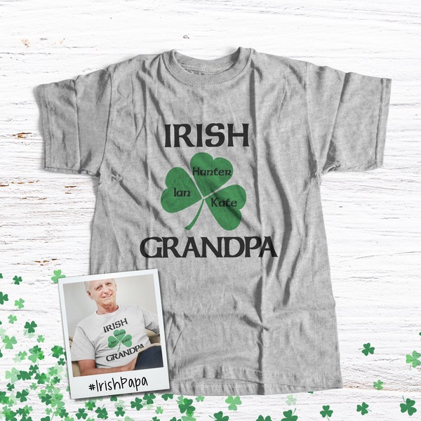 Irish grandpa or papa shirt - shamrocks personalized multiple grandkid names t-shirt - gift for Father's Day or St. Patrick's Day 22FD-037