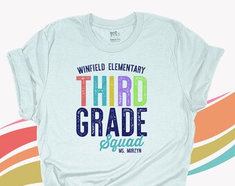 third grade teacher shirts squad kindergarten squad first grade squad colorful fun font any grade teacher squad shirts matching team shirts