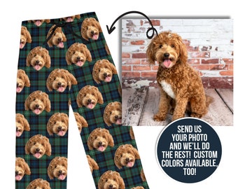 Dog Face Cat face Pajama Pants Funny Add  dog's photo to these cute pajama pants personalized pet great christmas valentines birthday gifts