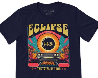 Eclipse totale de soleil t-shirt rétro mignon de type concert t-shirt aux couleurs vives de style rétro totalité t-shirts éclipse cool en train de regarder l'éclipse de 2024