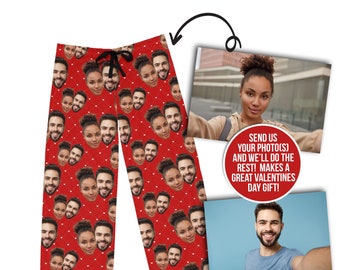 Valentine's Day Photo Face Pajama Pants Custom Valentine's day pj's with your face funny valentine's day gift photo gifts gag gifts