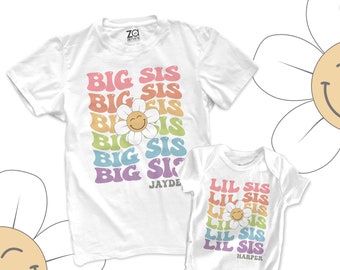 groovy flower power big and lil sis shirts | groovy wavy text matching sister shirts | bright color flower power shirts | MFLR-012-Set