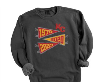 kansas city football sweatshirt | champions kc football adult crew neck sweatshirt | championship wins 1970 2020 2023 pennants