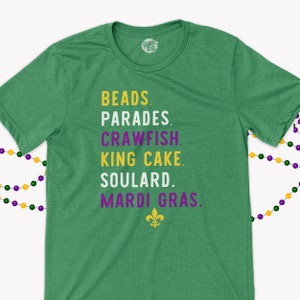 Mardi Gras shirt | mardi gras soulard unisex DARK tshirt | beads parades crawfish king cake | mardi gras parade tee white ink snlmg-023-D