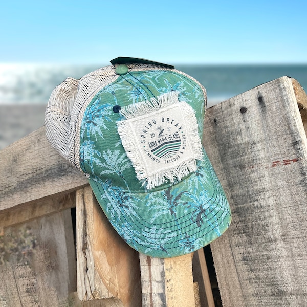 beach hat spring break hat palm tree hat personalized spring break hats vacation hats family reunion hats custom hat gift palm beach theme