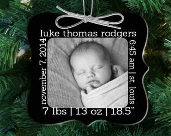Baby's first Christmas birth statistics photo ornament - personalized photo 1st Christmas ornament FCBSO
