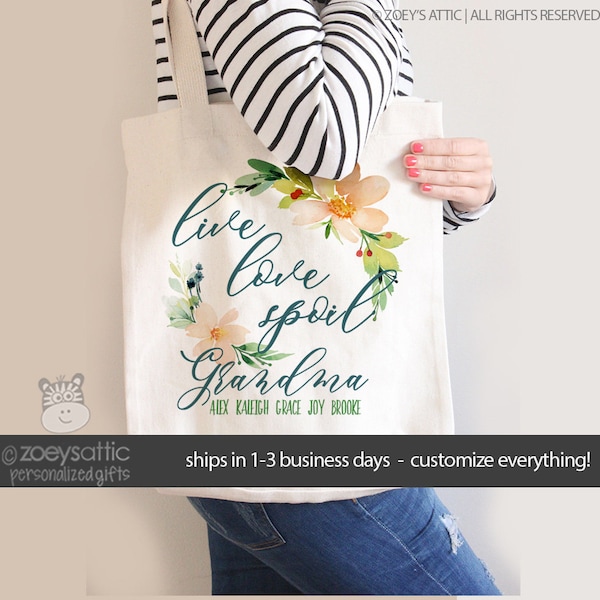 grandma tote bag | mother's day present | live love spoil grandma or nana tote bag | gift bag grandma 22MD-095-Bag