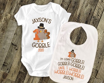 baby/'s first thanksgiving bib adorable my first turkey day baby bib for boy or a girl SNLF-033