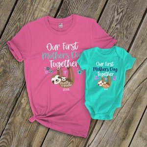 First Mothers Day shirt set mommy baby first Mothers Day sloth dark shirt set sweet first mothers day gift shirts 22MD-010-DSet image 4