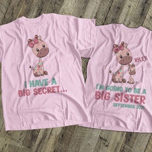 big sister shirts big sister to be giraffe secret pregnancy announcement big sister tshirt MGRF-009 image 3