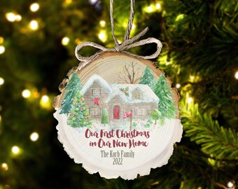 Our First Christmas our new home wood slice Christmas ornament - new home keepsake ornament MWO22-012-W