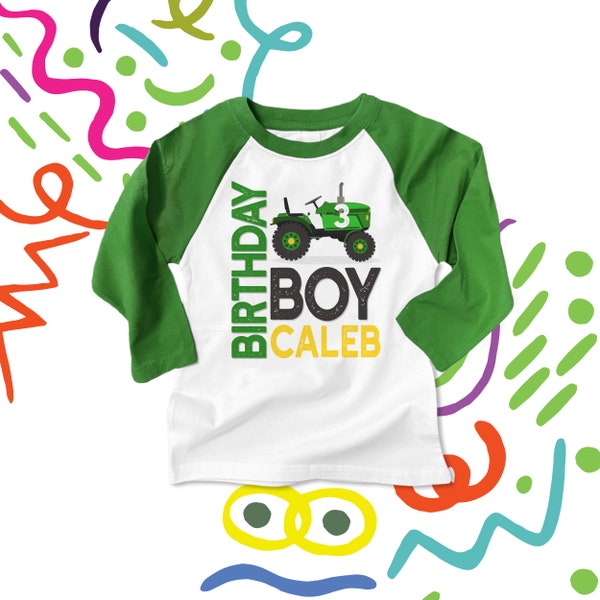 Birthday tractor shirt - personalized birthday boy tractor RAGLAN shirt - great for farm themed birthday party - 22BD-008-R