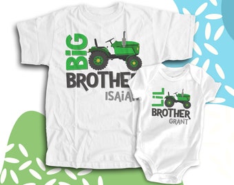 big brother, little brother matching tractor sibling shirts  - adorable combination can be made for any sibling set MTRC-009-Set