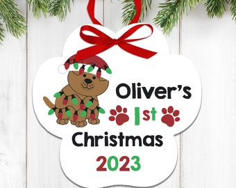 Personalized dog or cat paw print Christmas ornament for pet's first Christmas DCPO