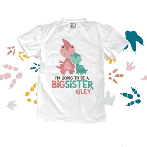 Big sister shirt-dinosaur big sister or big sister to be announcement t-shirt MDNO-013 Short Sleeve White