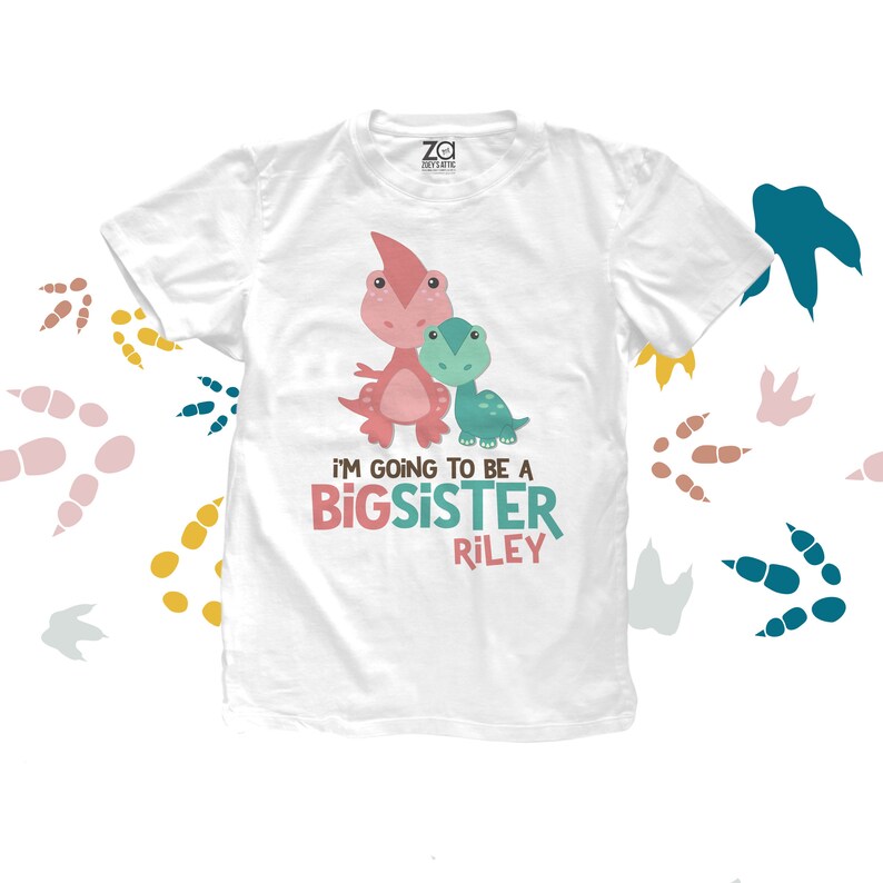 Big sister shirt-dinosaur big sister or big sister to be announcement t-shirt MDNO-013 Short Sleeve White