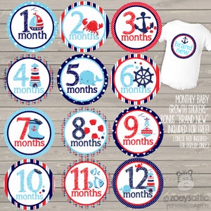 Baby monthly milestone stickers - bonus brand new sticker included - nautical anchor whale theme
