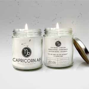 funny capricorn AF zodiac the goat candle gift for december january birthday smells like it&#39;s all about me soy blend wax candle zodiac