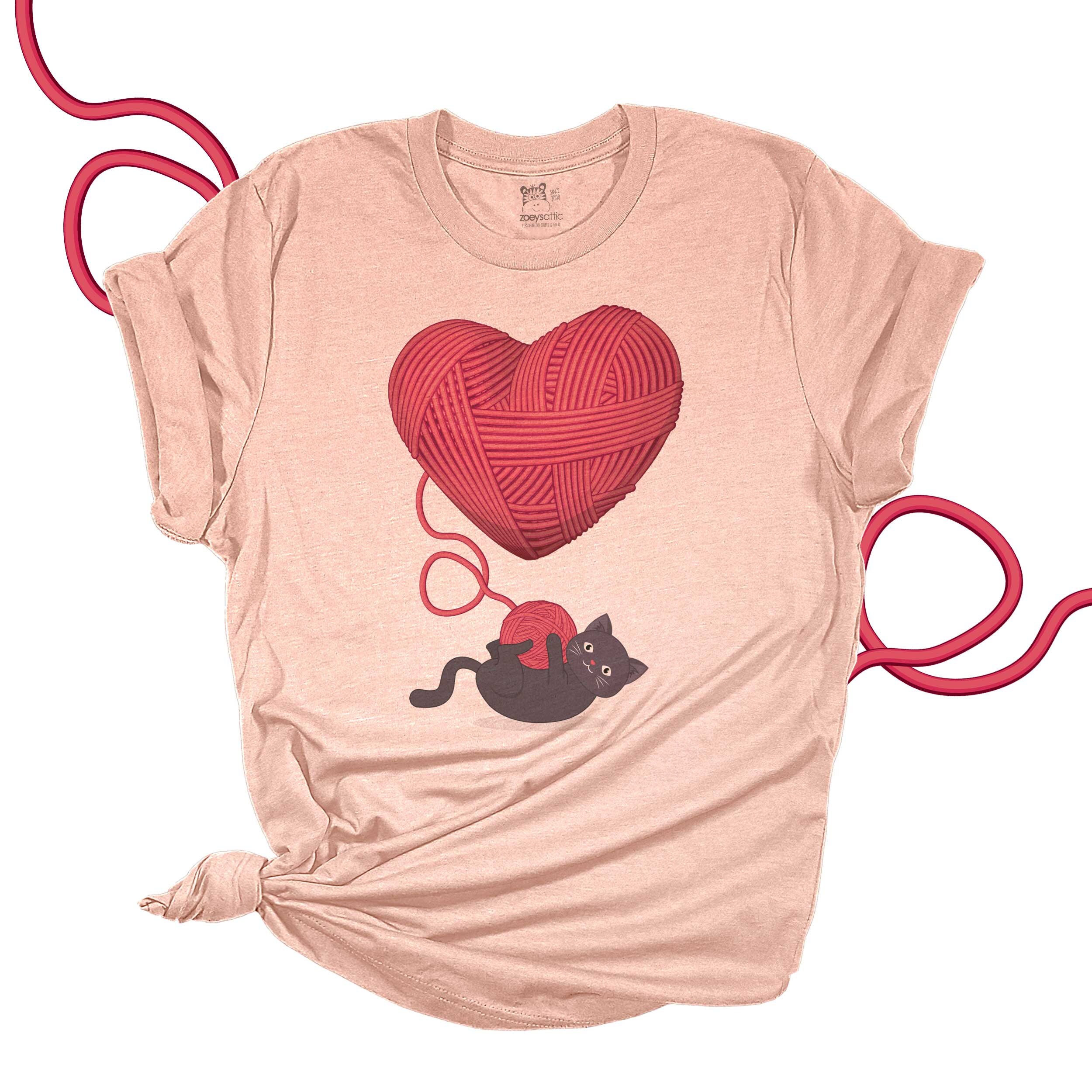 Love♡C Yarn Heart Cat Valentine Shirt | Sweetheart Cat With Yarn Heart