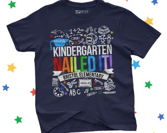 Kindergarten graduation shirt |  graduation colorful rainbow any grade nailed it dark tshirt | kids personalized grad shirt 22MSCL-004-D