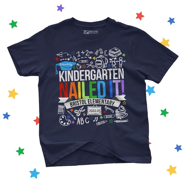 Kindergarten graduation shirt |  graduation colorful rainbow any grade nailed it dark tshirt | kids personalized grad shirt 22MSCL-004-D