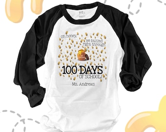 Teacher shirt - 100 Days Smarter - honey bee hundred day raglan shirt for teachers 22MSCL2-032-R