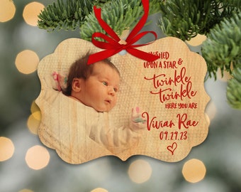 Photo ornament baby first christmas ornament wood wished upon a star photo WOOD or METAL ornament - popular unique Christmas gift BLX-002-W