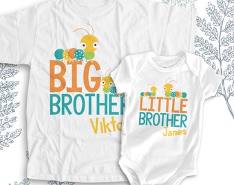 Big brother little brother shirts matching set caterpillar personalized sibling t-shirts TWO shirts MBUG-004-set