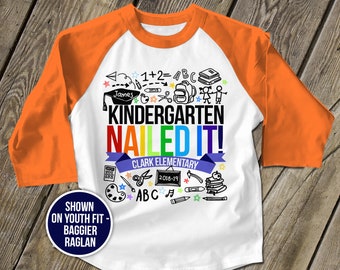 Kindergarten graduation raglan shirt - graduation boy kindergarten nailed it personalized graduation shirt 22MSCL-004-R