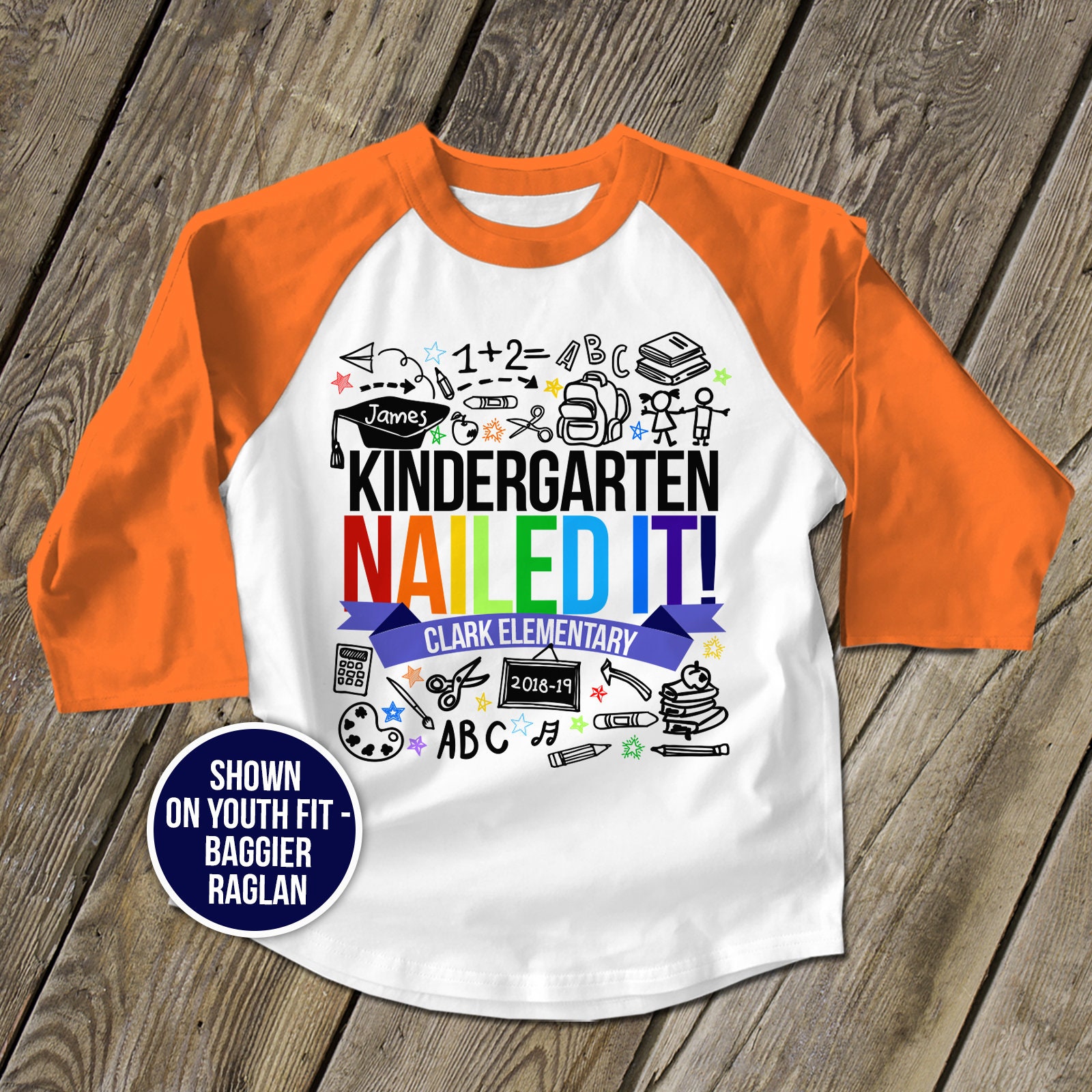 Camisa raglán de graduación de jardín de infantes - niño de graduación  jardín de infantes lo clavó camisa de graduación personalizada 22MSCL-004-R  - Etsy México, image size:1600x1600