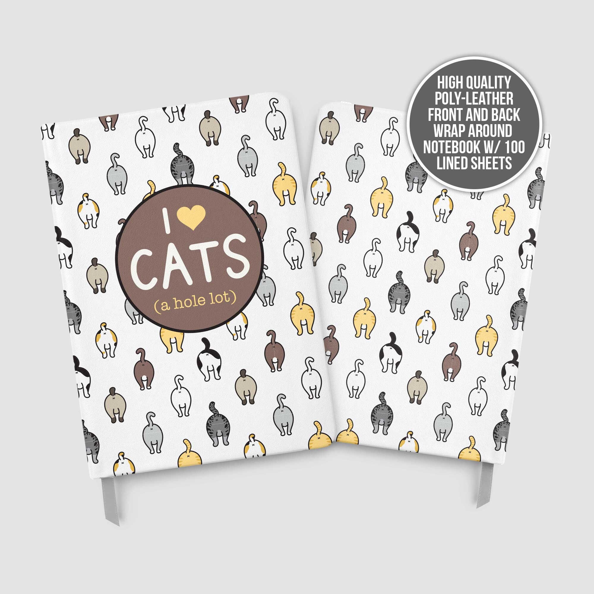 funny cat notebook journal I heart cats a hole lot faux leather notebook friends family cat lover gift optional personalization