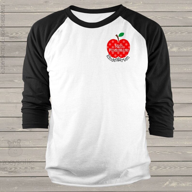 Teacher apple shirt personalized unisex raglan shirt for | Etsy