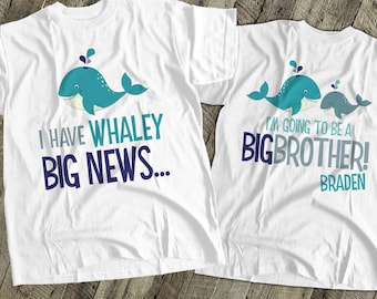 Big brother shirt - whale funny pregnancy announcement shirt - front and back MBEH-004