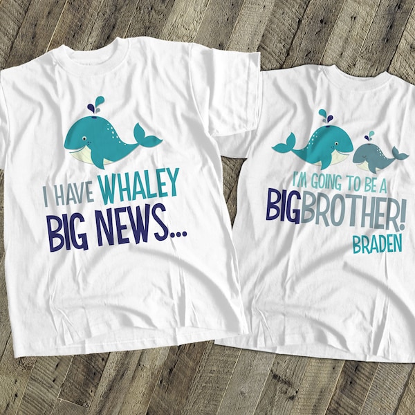 Big brother shirt - whale funny pregnancy announcement shirt - front and back MBEH-004