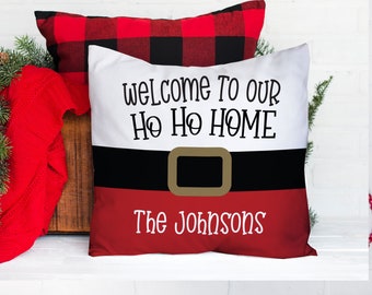 Christmas pillowcase pillow | welcome to our ho ho home holiday throw pillow pillowcase | santa welcome home decor throw pillow pil-252