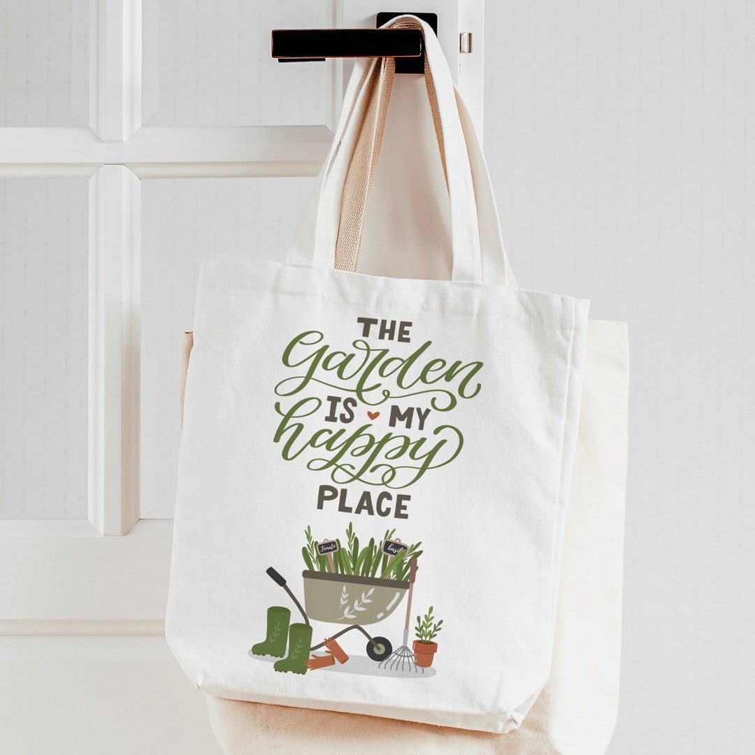 The Garden is My Happy Place Tote Bag | Gardening Linen Textured Bag ...