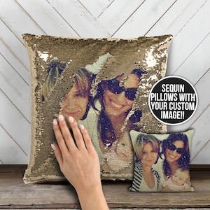 Family photo sequin pillow | custom image reversible sequin mermaid pillowcase | mothers day or birthday decorative pillow gift  MSPC-015