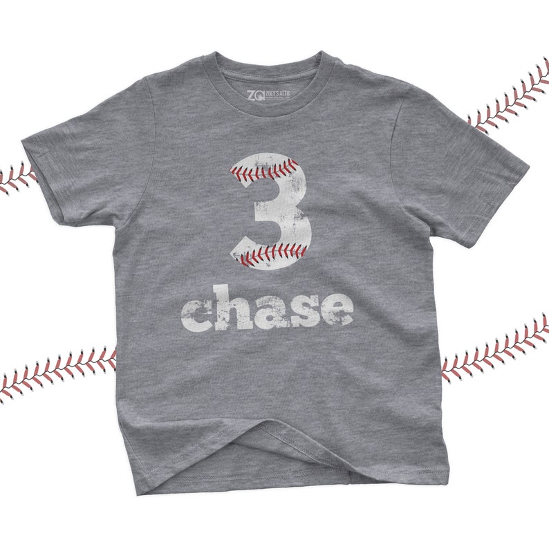 baseball birthday t shirt baseball party shirt distressed number and lettering any number birthday shirt any age party 22SPRT-020-D Heather Gray